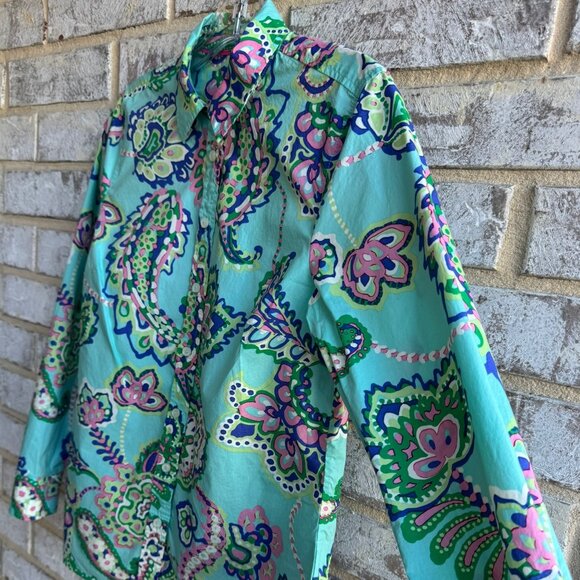 Talbots Long Sleeve Button Up Colorful Paisley Cotton Shirt Size XS Petite - Picture 6 of 9